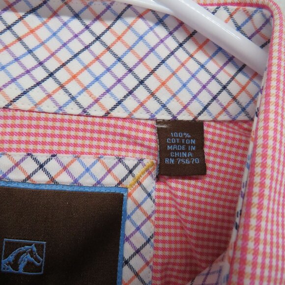 Tattersall London Shirt Mens Size 16 1/2 Pink Check Long Sleeve Button Up‎ - Picture 5 of 9